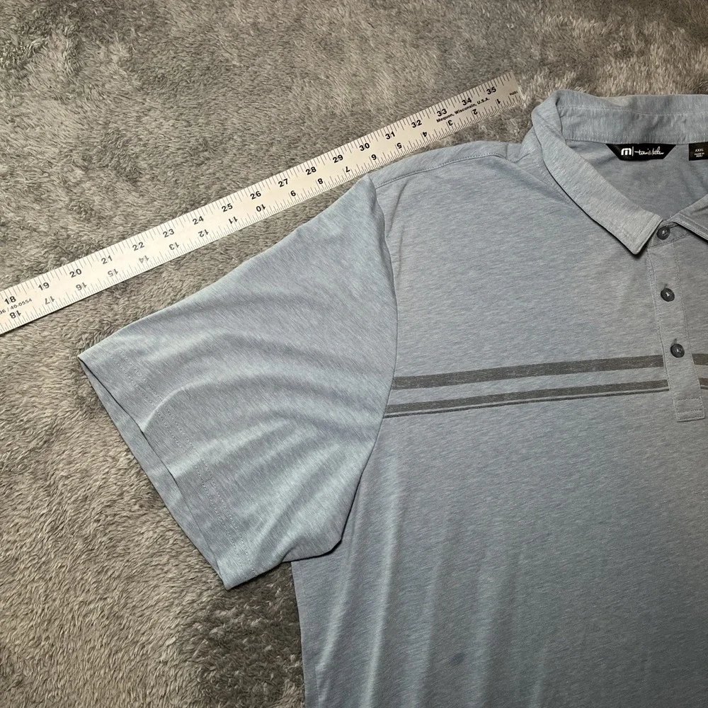 Travis Matthew Men's SZ 3XL Short Sleeve Gold Polo Baby Blue W Grey Stripe Shirt